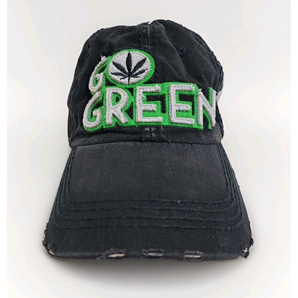 KBETHOS Go Green 420 Distressed Cap Hat Black Hippie Grunge